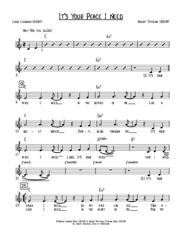 It's Your Peace I Need Lead Sheet (Robert Sterling)