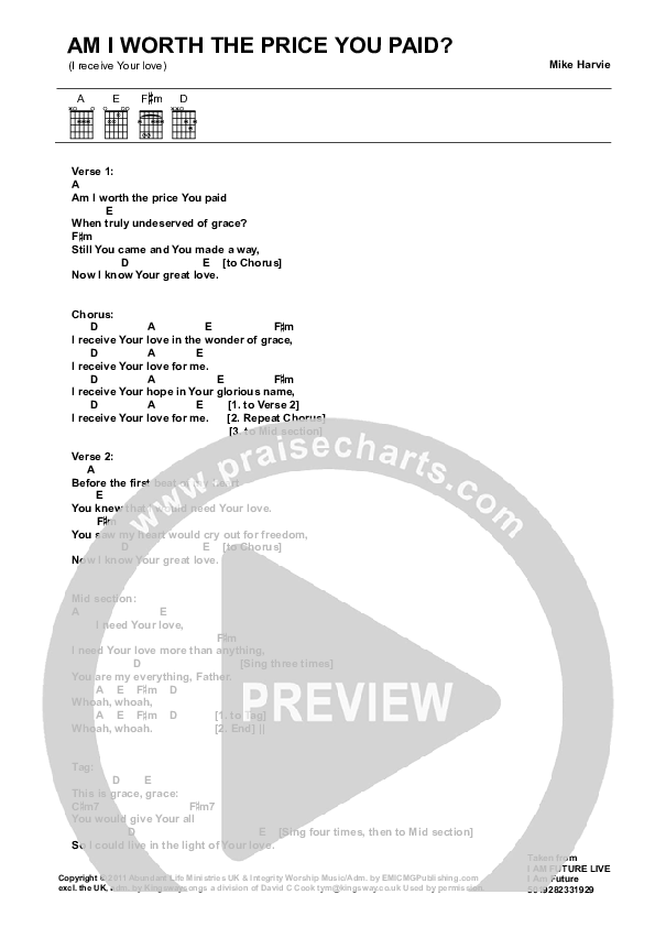 I Receive Your Love Chord Chart (ALM:uk)