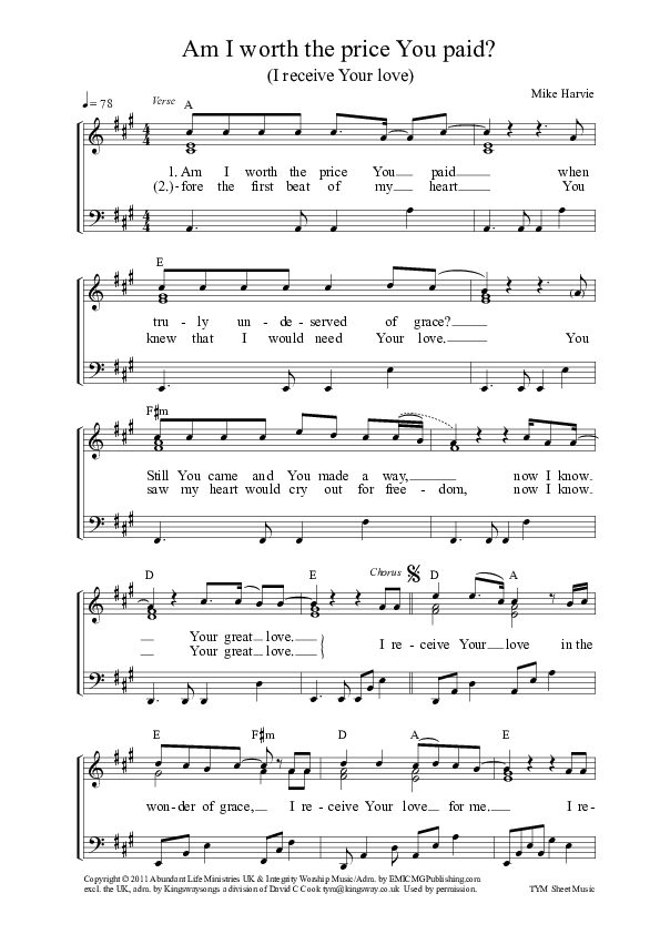 I Receive Your Love Piano/Vocal (ALM:uk)