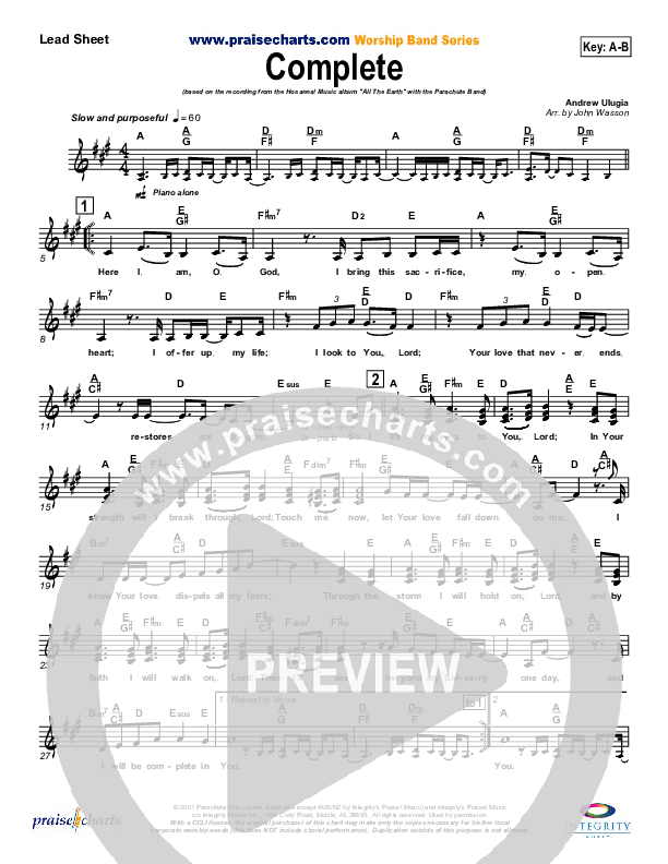 Complete Lead Sheet (SAT) (Parachute Band)