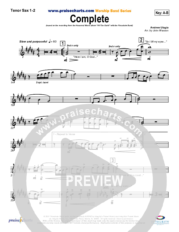 Complete Tenor Sax 1/2 (Parachute Band)