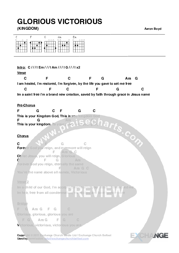 Glorious Victorious Chord Chart (Bluetree)