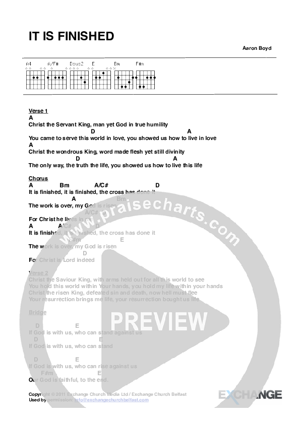 It Is Finished Chord Chart (Bluetree)