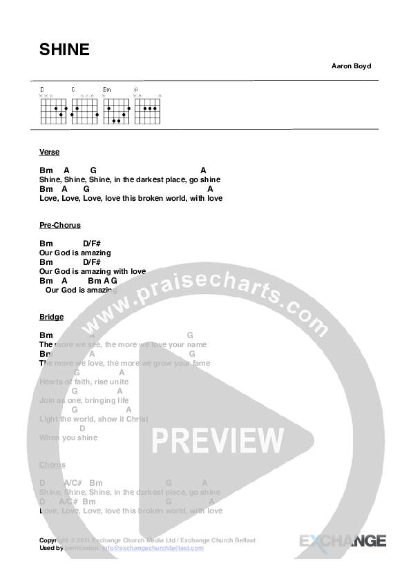 Shine Chord Chart (Bluetree)