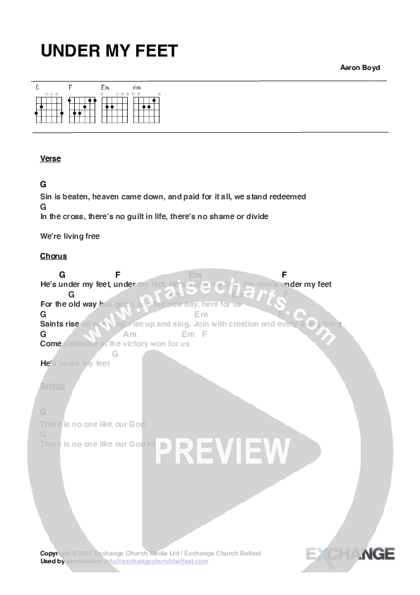 Under My Feet Chord Chart (Bluetree)