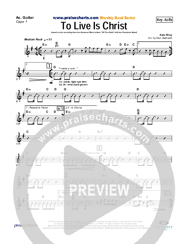 To Live Is Christ Rhythm Chart (Parachute Band)