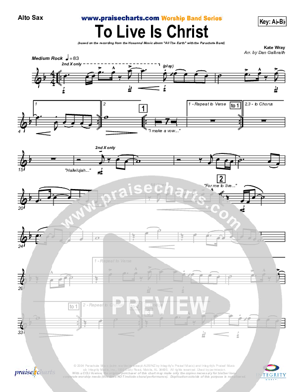To Live Is Christ Alto Sax (Parachute Band)