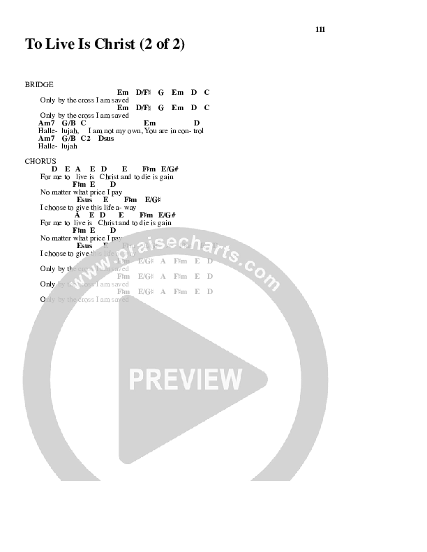 To Live Is Christ Chord Chart (Parachute Band)