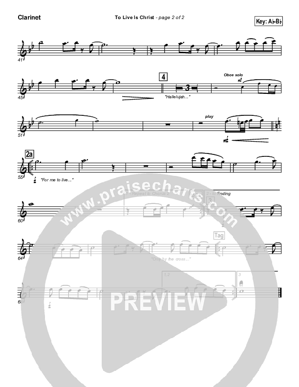 To Live Is Christ Clarinet (Parachute Band)