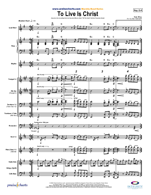 To Live Is Christ Conductor's Score (Parachute Band)