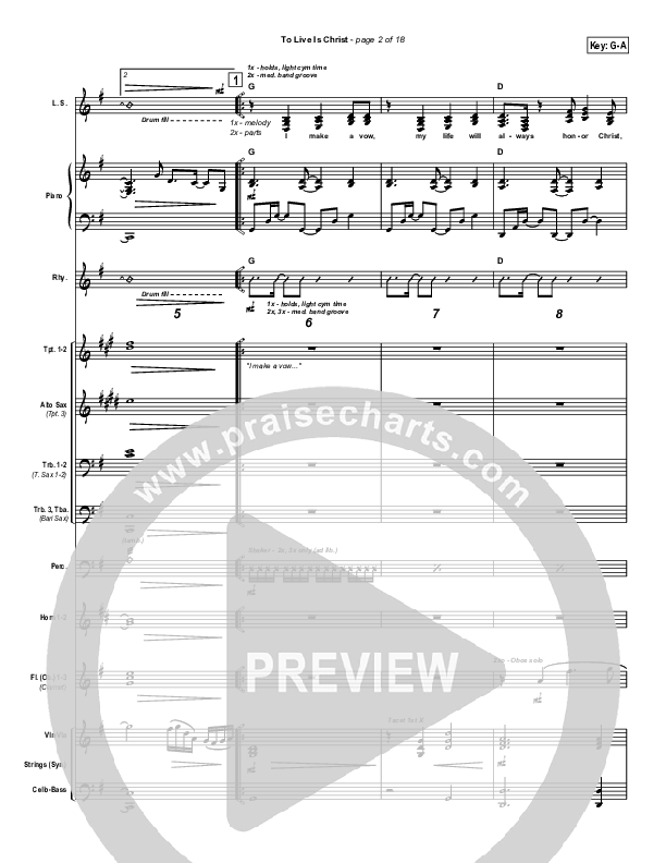 To Live Is Christ Conductor's Score (Parachute Band)