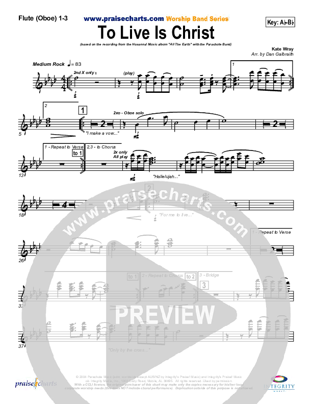To Live Is Christ Flute/Oboe 1/2/3 (Parachute Band)