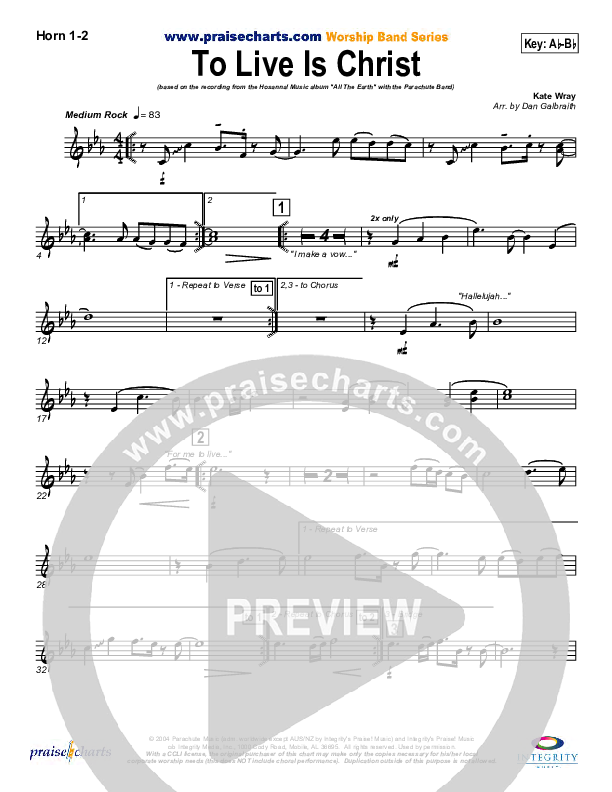 To Live Is Christ French Horn 1/2 (Parachute Band)