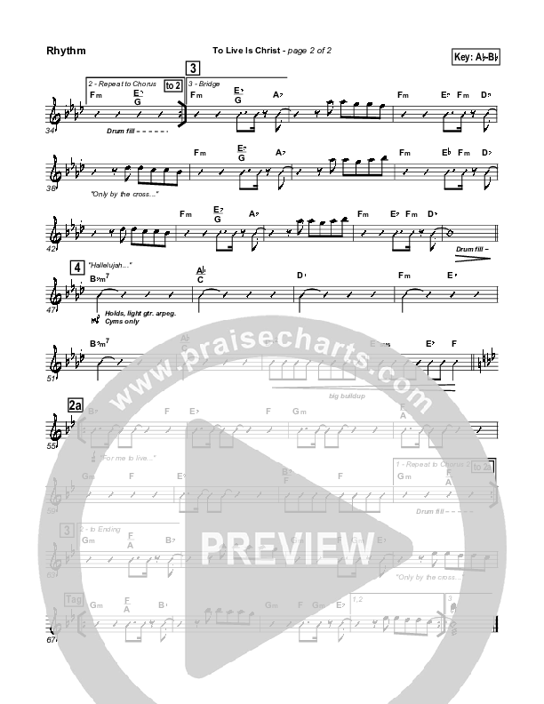 To Live Is Christ Rhythm Chart (Parachute Band)