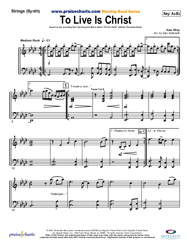 To Live Is Christ Synth Strings (Parachute Band)