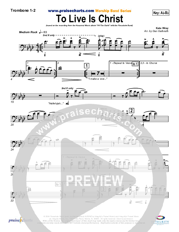 To Live Is Christ Trombone 1/2 (Parachute Band)