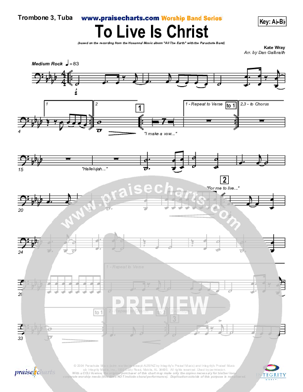 To Live Is Christ Trombone 3/Tuba (Parachute Band)