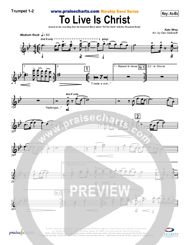 To Live Is Christ Trumpet 1,2 (Parachute Band)