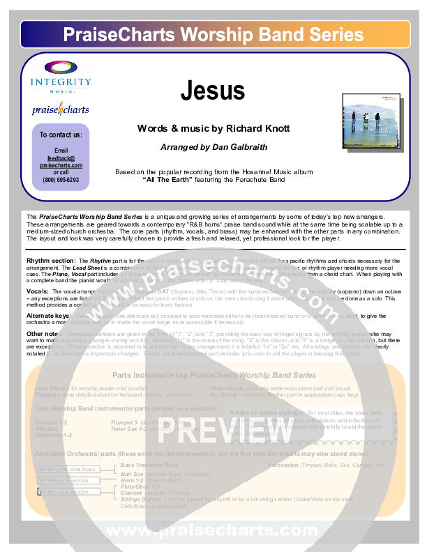 Jesus Cover Sheet (Parachute Band)