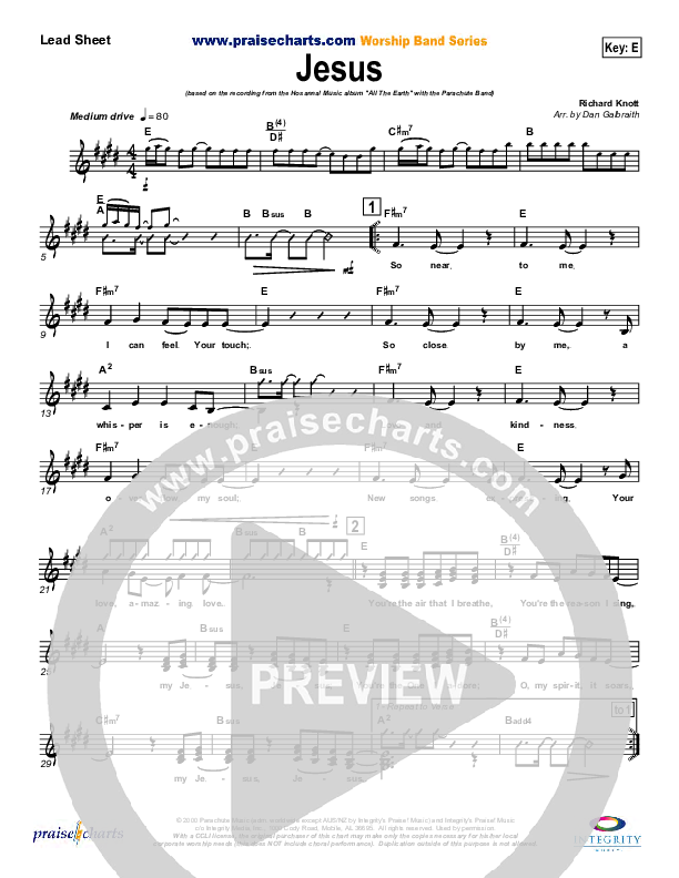 Jesus Lead Sheet (Parachute Band)