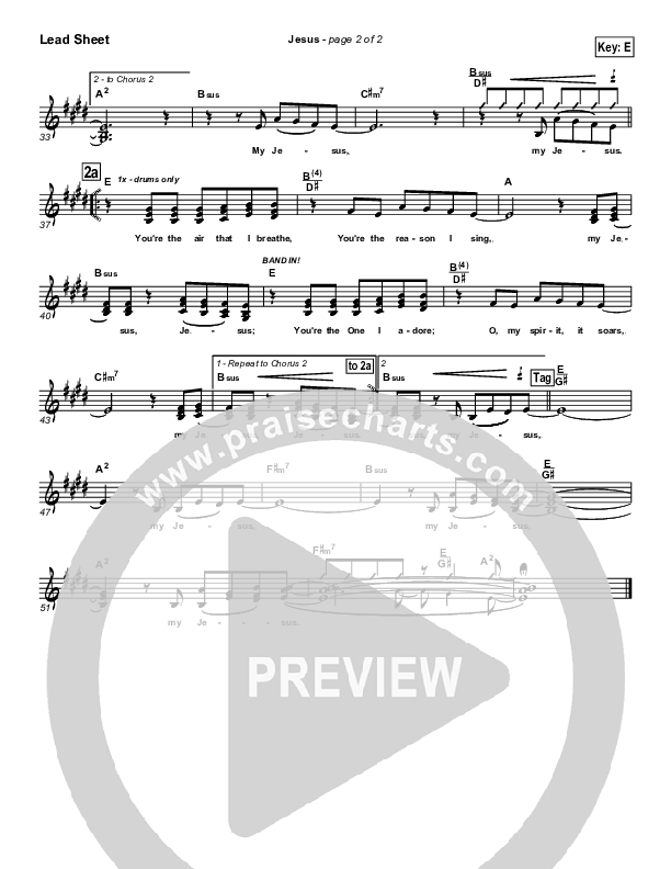 Jesus Lead Sheet (Parachute Band)