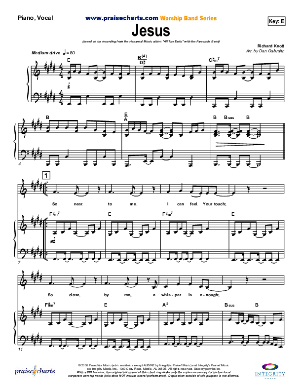 Jesus Piano/Vocal (Parachute Band)