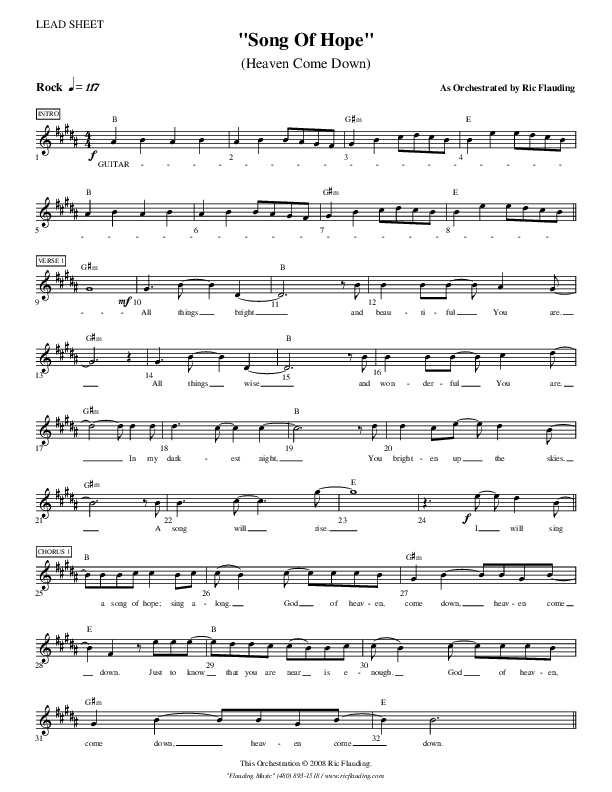 Song Of Hope Lead Sheet (Ric Flauding)