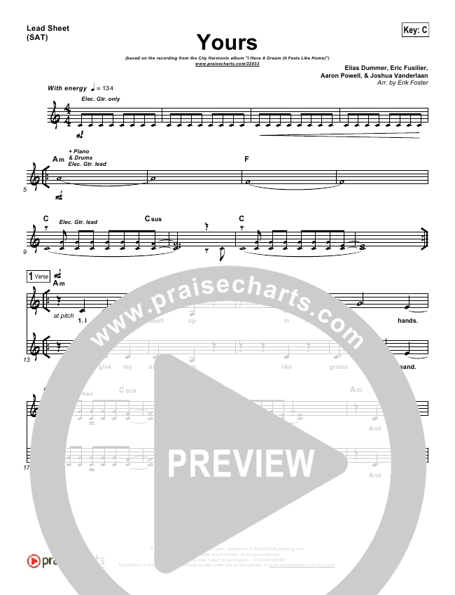 Yours Sheet Music City Harmonic Praisecharts praisecharts