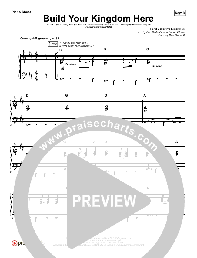 Build Your Kingdom Here Sheet Music PDF (Rend Collective) - PraiseCharts