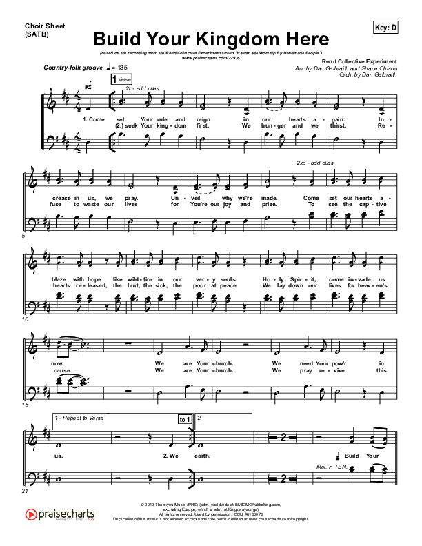 Build Your Kingdom Here Choir Sheet (SATB) (Rend Collective)