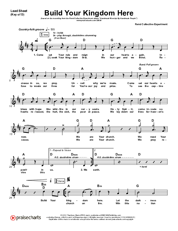 Build Your Kingdom Here Lead Sheet (Melody) (Rend Collective)