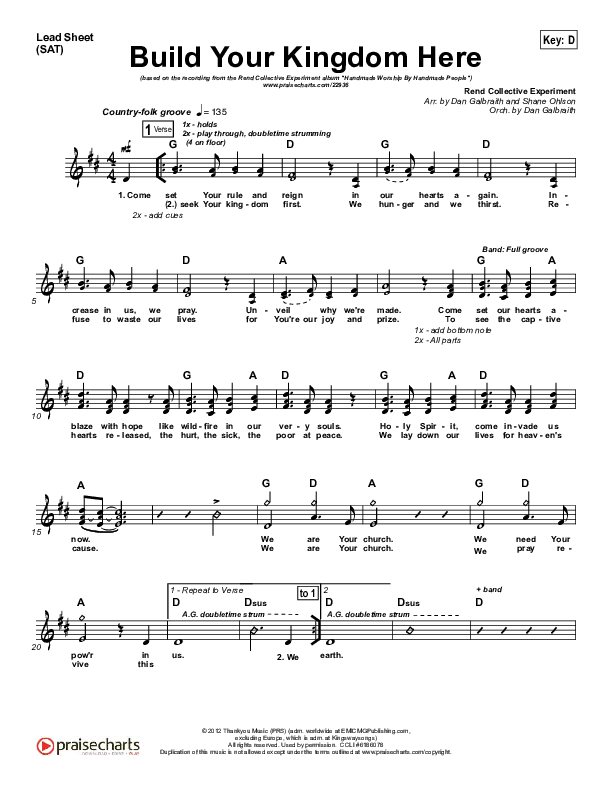 Build Your Kingdom Here Lead Sheet (SAT) (Rend Collective)