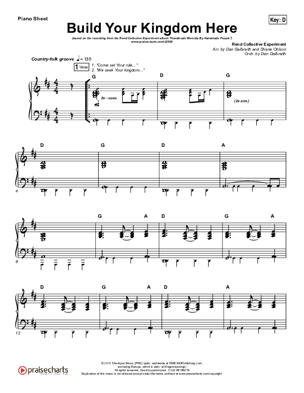 Build Your Kingdom Here Piano Sheet (Rend Collective)