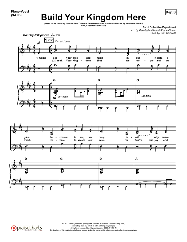 Build Your Kingdom Here Piano/Vocal (SATB) (Rend Collective)