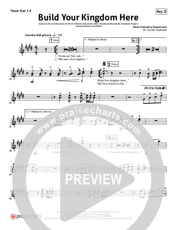 Build Your Kingdom Here Tenor Sax 1/2 (Rend Collective)