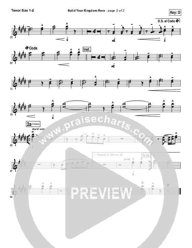 Build Your Kingdom Here Tenor Sax 1/2 (Rend Collective)