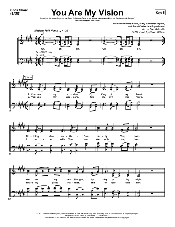 You Are My Vision Choir Sheet (SATB) (Rend Collective)