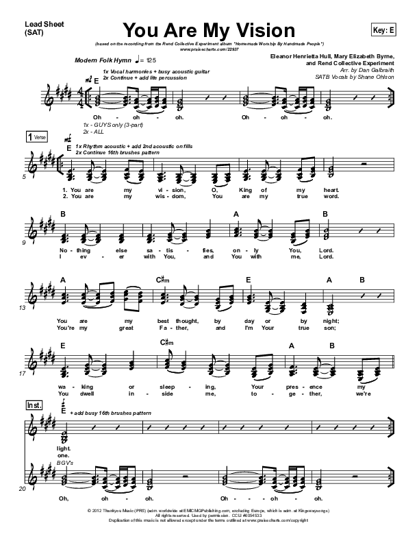 You Are My Vision Lead Sheet (SAT) (Rend Collective)