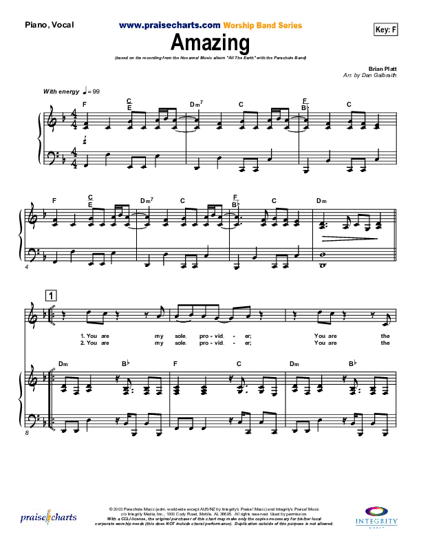 Amazing Piano/Vocal (Parachute Band)