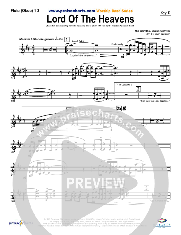 Lord Of The Heavens Flute/Oboe 1/2/3 (Parachute Band)