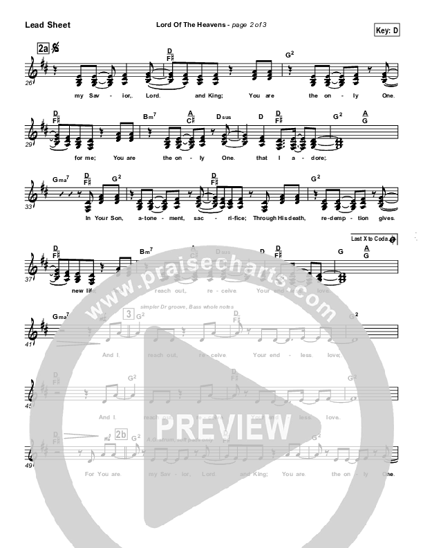 Lord Of The Heavens Lead Sheet (Parachute Band)