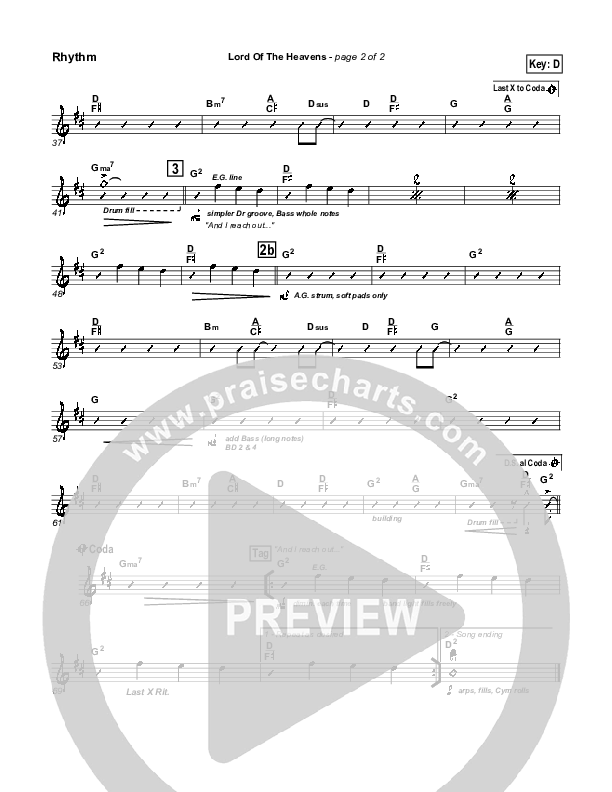 Lord Of The Heavens Rhythm Chart (Parachute Band)