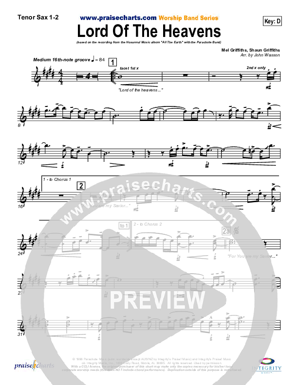 Lord Of The Heavens Tenor Sax 1/2 (Parachute Band)