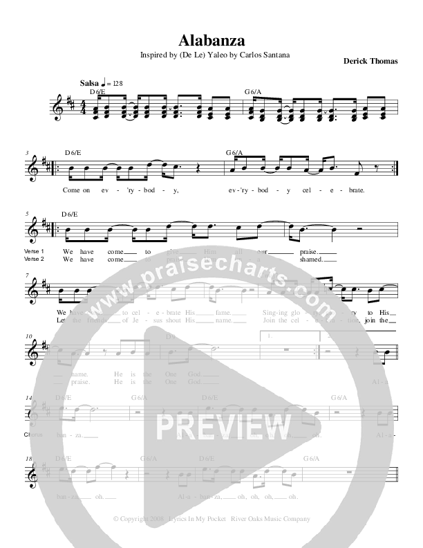 Alabanza Lead Sheet (Derick Thomas)