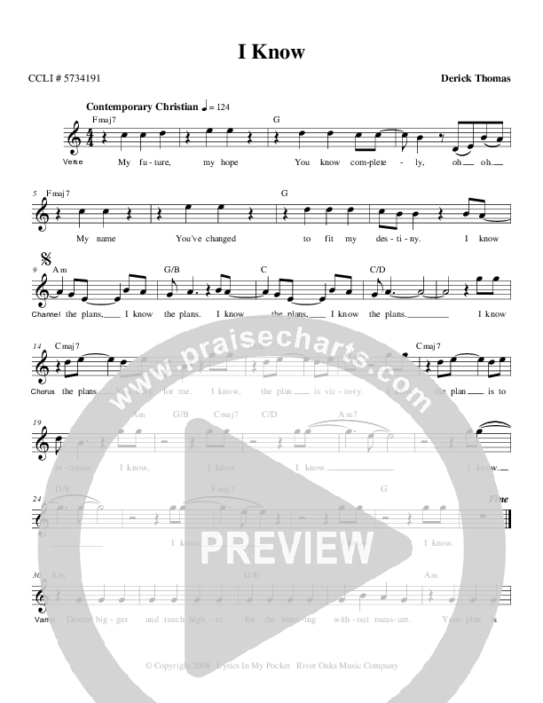 I Know Lead Sheet (Derick Thomas)