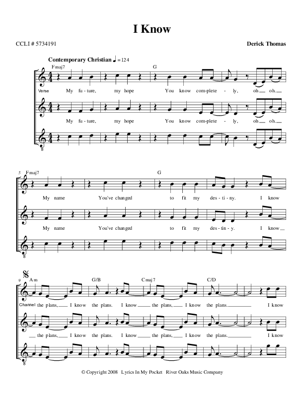 I Know Lead Sheet (SAT) (Derick Thomas)