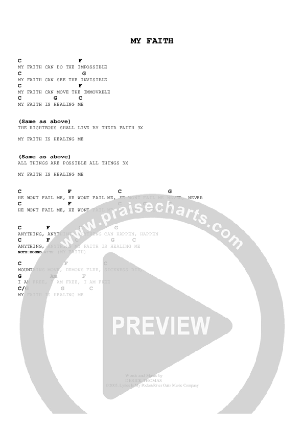My Faith Chord Chart (Derick Thomas)