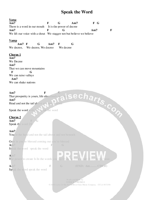 Speak The Word Chords & Lyrics (Derick Thomas)