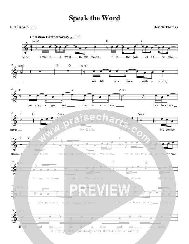 Speak The Word Lead Sheet (Derick Thomas)
