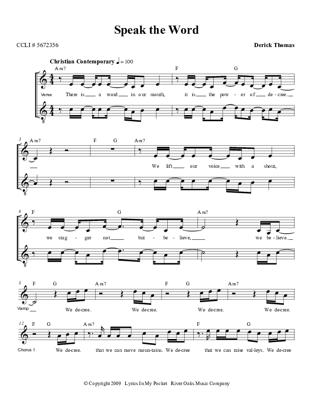 Speak The Word Lead Sheet (SAT) (Derick Thomas)